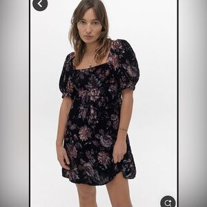 Velvet Floral Black Dress